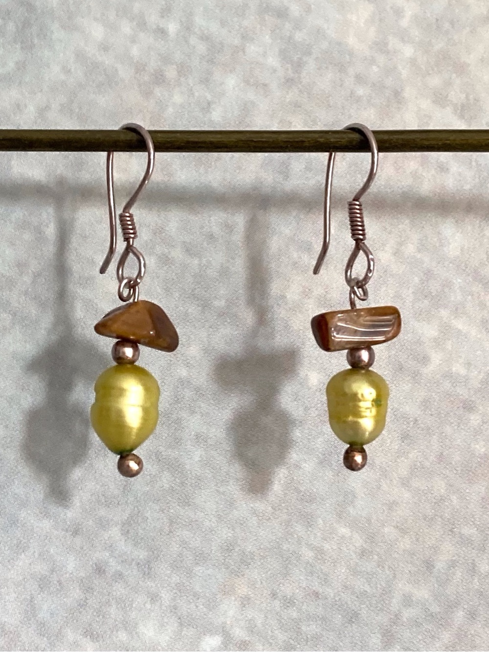 Hand Crafted Baroque Pearl Dangle Earrings Gemstone Brown Boho
